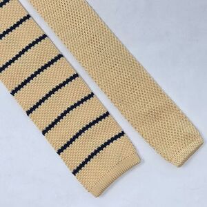 SERO NEW ENGLAND KNIT SQUARE TIP POLYESTER TIE YELLOW BLUE STRIPE 2.75" X 59"